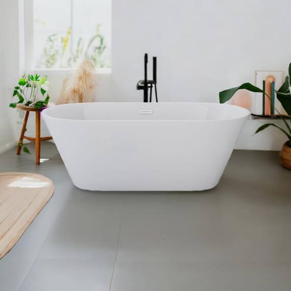 Jet-Line Design Moderne Badewanne Freistehend Lausanne II Weiß Ergonomisches und Pflegeleichtes Acryl Luxuriöses Badeerlebnis für Ihr Badezimmer 170 x 80 x 58 cm