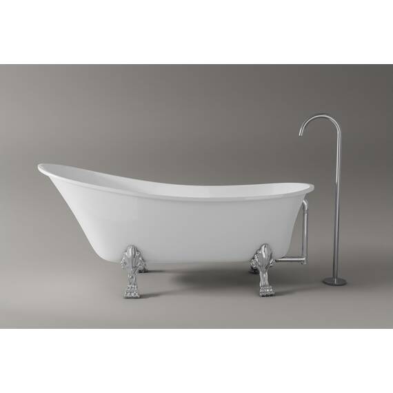 Freistehende Badewanne PARIS Acryl - 176 x 71 cm - Nostalgie Wanne aus Sanitäracryl mit Metallfüßen Farbe:Weiß Glänzend, Standarmatur:Ohne Standarmatur, Farbe der Füße:chrom
