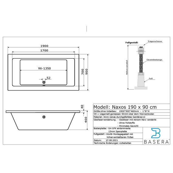 Basera® PREMIUM Indoor Whirlpool Badewanne Naxos mit 24 Massagedüsen, Heizung, Ozongenerator, Bodenansaugung, Wasserfall, LED-Ambiente, Touchpanel, Bluetooth, Radio
