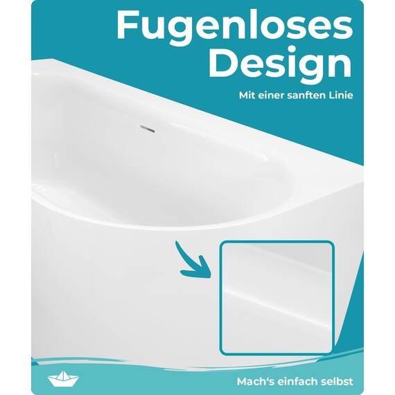 Calmwaters® Vorwand-Badewanne 180x80 cm Komplettset Seamless Comfort, fugenloses Design, vormontiert mit Schürze & Ablaufgarnitur, rechte Ausführung, Made in EU, Acryl, 02SL6222