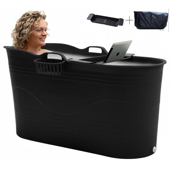 Hello Bath Mobile Badewanne, Ideal für das kleines Badezimmer, 125x52x65cm, Stylisch und Stimmungsvoll (Schwarz) aus Polypropylen