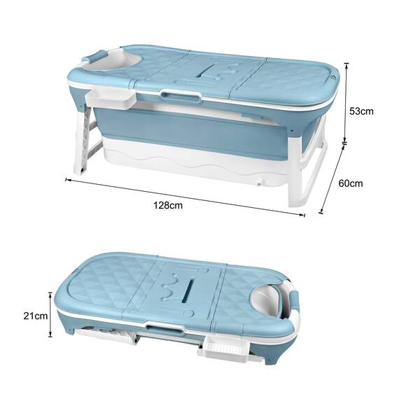 LARS360 Faltbare Badewanne Erwachsene, Reisebadewanne Klappbadewanne mit abnehmbare Abdeckung, Seifenkorb, Massagerollen, Mobile Badewanne für kleines Badezimmer (128 x 62 x 53 cm)