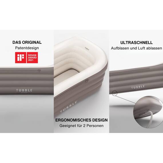 Tubble® Royale Badewanne Aufblasbar Ambiant Taupe 255 Liter - Faltbare Badewanne für Erwachsene bis 188 cm, Aufbau in 1min, Für Indoor und Outdoor, Home Spa & Eisbad