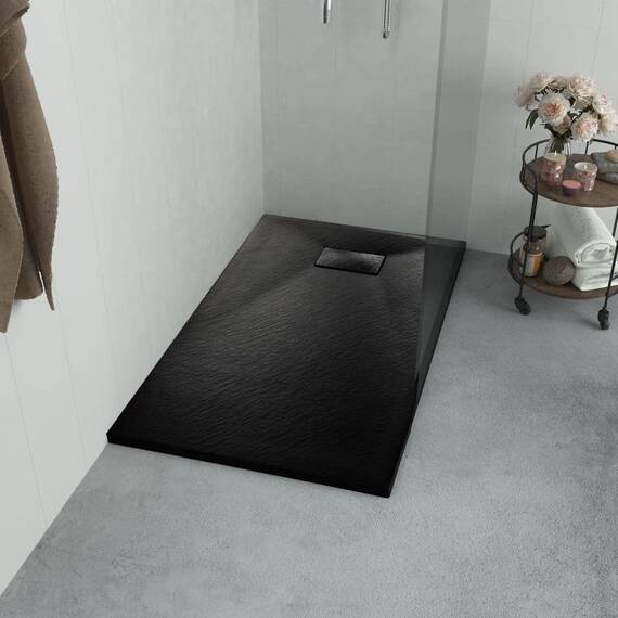 vidaXL Duschwanne Duschtasse Brausewanne Brausetasse Duschbecken Dusche Wanne Bad Badezimmer SMC Schwarz 90x80cm Niedrige Schwelle 9cm Ablauföffnung