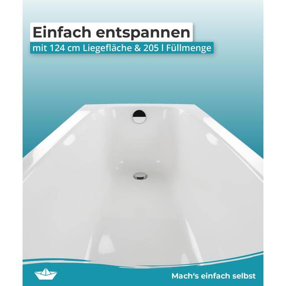 Calmwaters® Badewanne Komplettset 180x80 cm mit Wannenträger & Ablaufgarnitur, Set Acryl-Badewanne rechteckig, Original Rechteckbadewanne 180 x 80 cm, Weiß