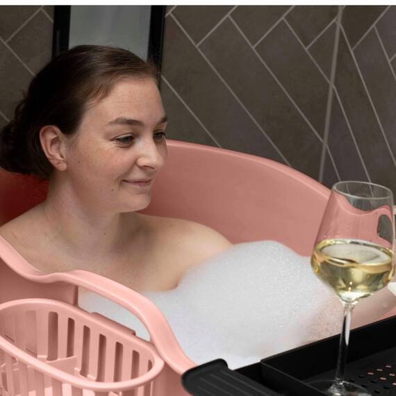 HelloBath® Mobile Badewanne XL 122x56x64 cm für Erwachsene | Tragbare Sitzbadewanne mit Abdeckhaube, Ablage, Seifenkorb & Ablaufschlauch | Badewanne für Dusche & Outdoor | Terrakotta