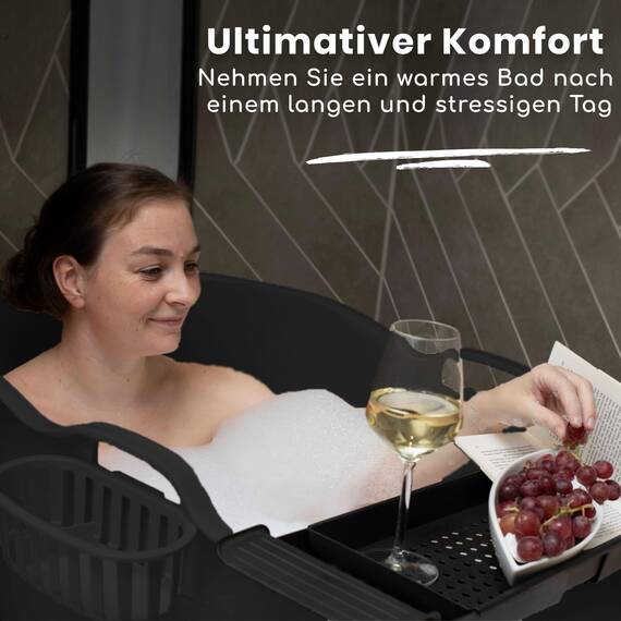 Hello Bath Mobile Badewanne, Ideal für das kleines Badezimmer, 125x52x65cm, Stylisch und Stimmungsvoll (Schwarz) aus Polypropylen