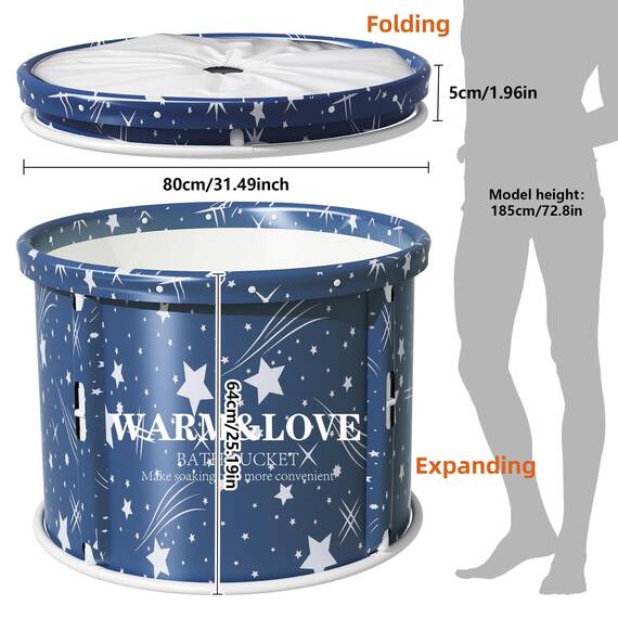 Faltbare Badewanne Erwachsene,Tragbare Freistehende Eisbadewanne, Familienbad Spa Badewannen Ideal für Die Dusche und Eisbad, Nicht aufblasbare und verdickte Halterung (Sternenblau-Large)