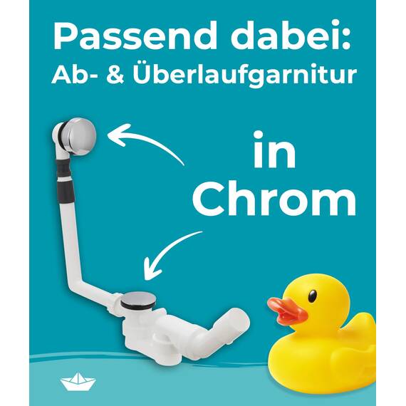 Calmwaters® Premium Badewanne Komplettset 170x75 cm, Made in EU, 3in1 Acryl-Badewanne mit Wannenträger & Ablaufgarnitur, Körperformbadewanne, Rechteckbadewanne, 200 l, Weiß