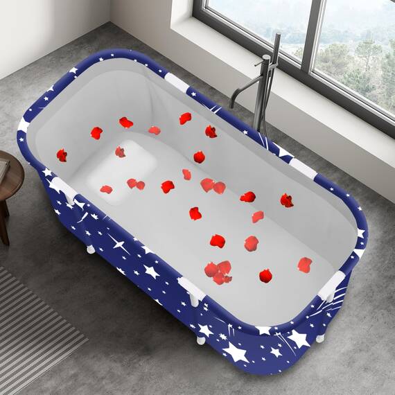 Tragbare faltbare Badewanne, faltbare Einweichbadewanne für Erwachsene, freistehende Badewannen, heiße Badewanne, Eisbad, Familienbadezimmer, Spa, 120 x 50 x 55 cm (Stern)