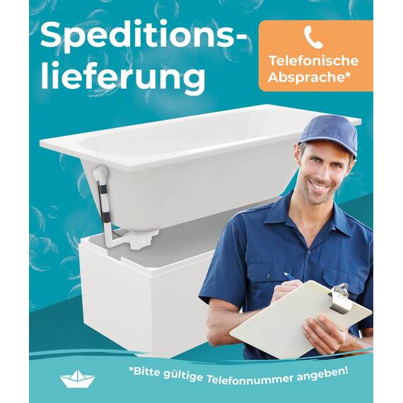 Calmwaters® Premium Badewanne Komplettset 170x75 cm, Made in EU, 3in1 Acryl-Badewanne mit Wannenträger & Ablaufgarnitur, Körperformbadewanne, Rechteckbadewanne, 200 l, Weiß