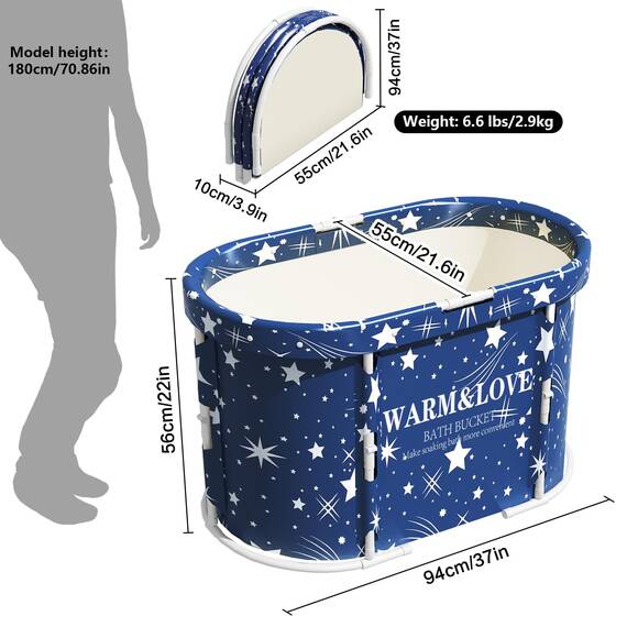 Faltbare Badewanne für Dusche, Freistehende Badewanne für Heißes Bad und Eisbad, Tragbare Eisbadewanne für Erwachsene (Sternenblau, Oval-Medium)