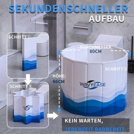 Upgrade-Portabel-Badewanne Erwachsene（80x66 CM）-Faltbare Kältebadewanne zur Erholung - Zusammenklappbare Badewanne für Dusche/SPA Outdoor - Eisbad für Sportler (weiß)