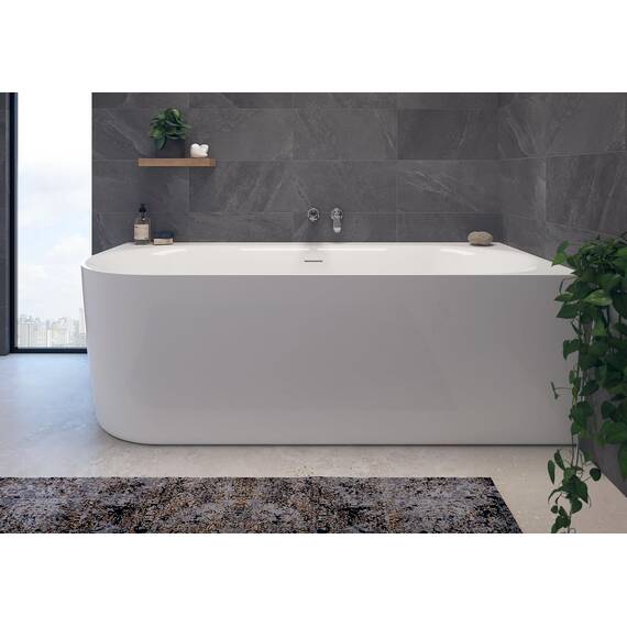 Calmwaters® Vorwand-Badewanne 160x75 cm Komplettset Seamless Comfort, fugenloses Design, vormontiert mit Schürze & Ablaufgarnitur, linke Ausführung, Made in EU, Acryl, 02SL6225