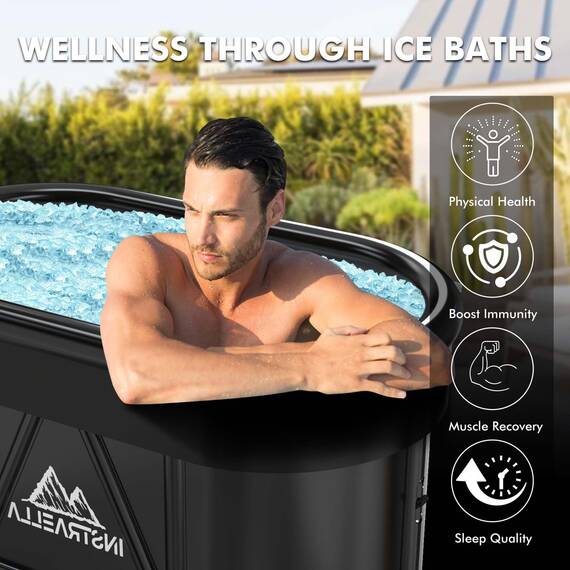 Instraella Eisbadewanne, Installationsfreie Outdoor-Kälte-Tauchwanne, Upgrade großes ovales Eisbad mit Luftring für Sportler, zusammenklappbar, tragbar, Ganzkörper-Kälteerholung zu Hause
