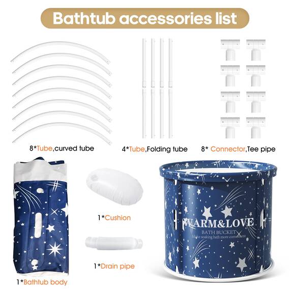 Faltbare Badewanne Erwachsene,Tragbare Freistehende Eisbadewanne, Familienbad Spa Badewannen Ideal für Die Dusche und Eisbad, Nicht aufblasbare und verdickte Halterung (Sternenblau-Large)