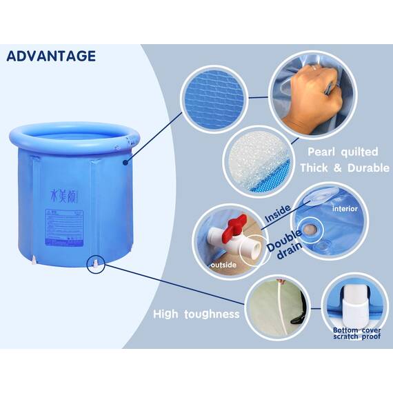 Youdepot Aufblasbare tragbare Kunststoff-Badewanne, PVC-Badewanne, tragbare Badewanne, aufblasbares Spa für Erwachsenen-Badezimmer mit Luftpumpe, blau, groß