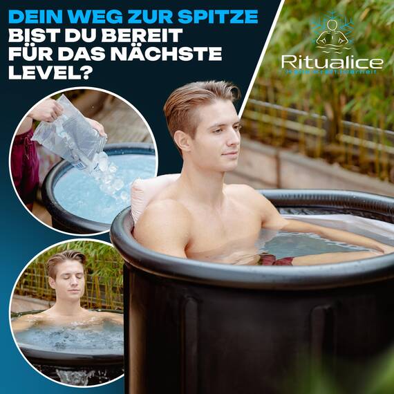 Ritualice® Premium Eisbad XL (80 cm Ø) TESTSIEGER - Eistonne Set mit Deckel und Stoffbezug - Eisbaden ideal für Kryotherapie und Regeneration - Eisfass mit 5-Facher Isolierung