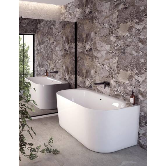 Calmwaters Vorwand-Badewanne 180x80 cm Komplettset Seamless Comfort, fugenloses Design, vormontiert mit Schürze & Ablaufgarnitur, Made in EU, Acryl, 02SL6220