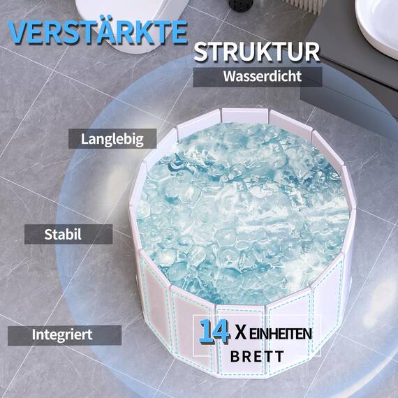 Upgrade-Portabel-Badewanne Erwachsene（80x66 CM）-Faltbare Kältebadewanne zur Erholung - Zusammenklappbare Badewanne für Dusche/SPA Outdoor - Eisbad für Sportler (weiß)