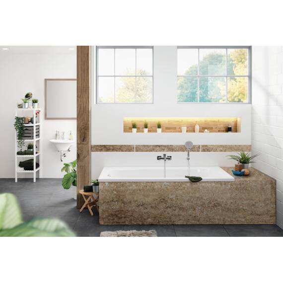 Calmwaters® Premium Badewanne Komplettset 170x75 cm, Made in EU, 3in1 Acryl-Badewanne mit Wannenträger & Ablaufgarnitur, Körperformbadewanne, Rechteckbadewanne, 200 l, Weiß