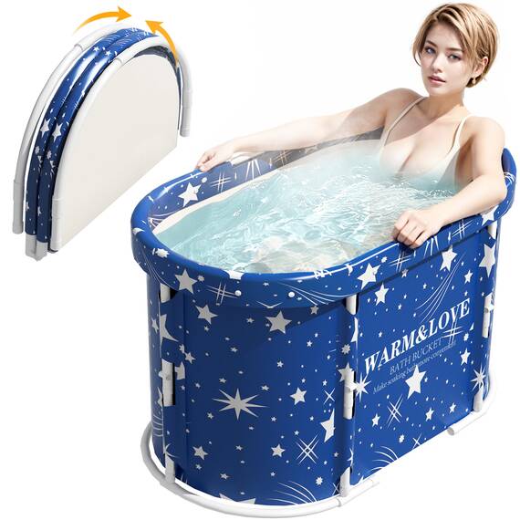 Faltbare Badewanne für Dusche, Freistehende Badewanne für Heißes Bad und Eisbad, Tragbare Eisbadewanne für Erwachsene (Sternenblau, Oval-Medium)