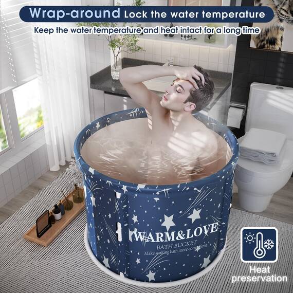 Faltbare Badewanne Erwachsene,Tragbare Freistehende Eisbadewanne, Familienbad Spa Badewannen Ideal für Die Dusche und Eisbad, Nicht aufblasbare und verdickte Halterung (Sternenblau-Large)