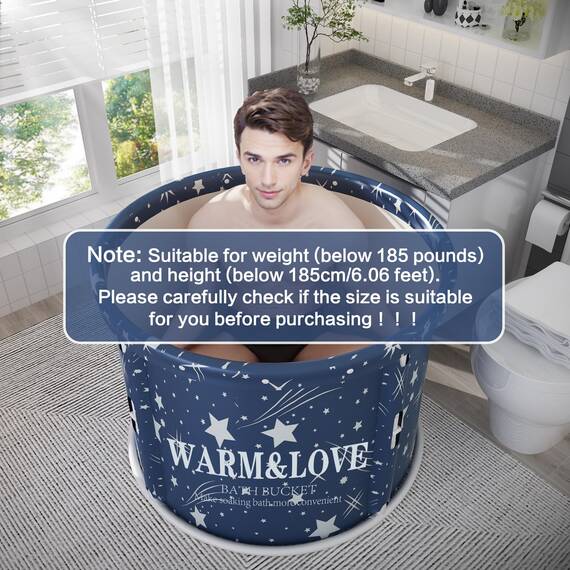 Faltbare Badewanne Erwachsene,Tragbare Freistehende Eisbadewanne, Familienbad Spa Badewannen Ideal für Die Dusche und Eisbad, Nicht aufblasbare und verdickte Halterung (Sternenblau-Large)