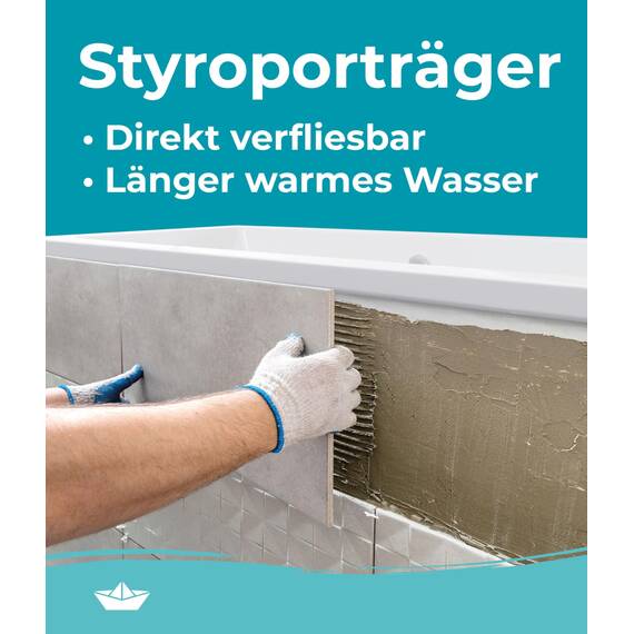 Calmwaters® Acryl Premium Badewanne Komplettset 200x90 cm - Made in EU - mit Wannenträger & Ablaufgarnitur - Duo-Badewanne 2 Personen