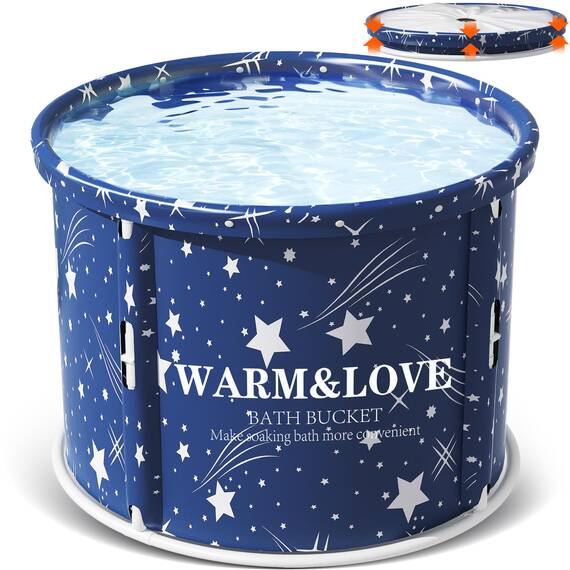 Faltbare Badewanne Erwachsene,Tragbare Freistehende Eisbadewanne, Familienbad Spa Badewannen Ideal für Die Dusche und Eisbad, Nicht aufblasbare und verdickte Halterung (Sternenblau-Large)