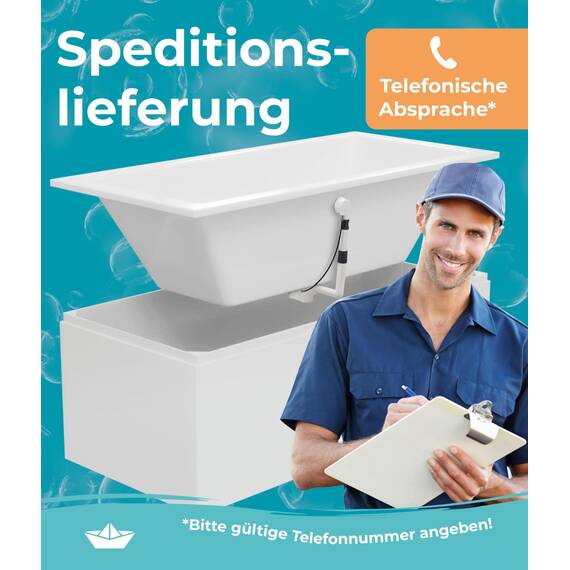 Calmwaters® Acryl Premium Badewanne Komplettset 200x90 cm - Made in EU - mit Wannenträger & Ablaufgarnitur - Duo-Badewanne 2 Personen
