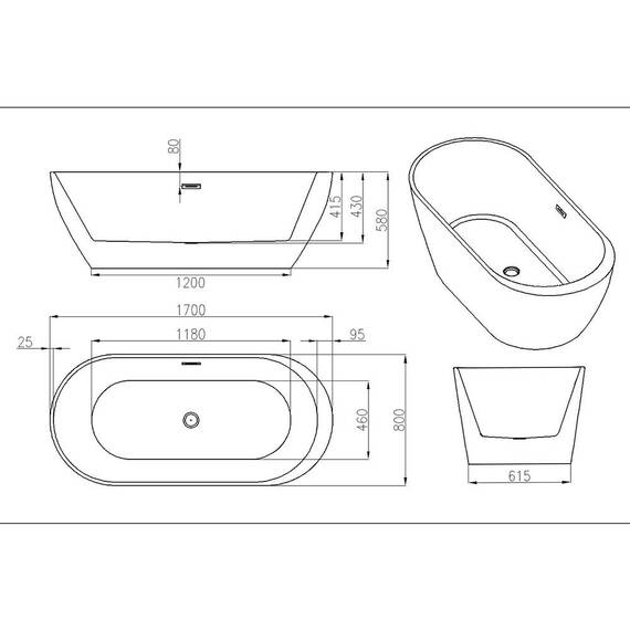 Home Deluxe - freistehende Badewanne - CODO, Weiß - Maße: ca. 170 x 80 x 58 cm - Füllmenge: 204 Liter, inkl. Überlaufschutz, Siphon und Verschluss I Spa, für 2 Personen