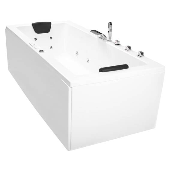 Basera® Classic Indoor Whirlpool Badewanne Naxos mit 24 Massagedüsen, Wasserfall, LED-Ambiente, Touchpanel, Bluetooth und Radio (200 x 90 x 62 cm)