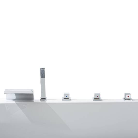 Basera® Classic Indoor Whirlpool Badewanne Naxos mit 24 Massagedüsen, Wasserfall, LED-Ambiente, Touchpanel, Bluetooth und Radio (200 x 90 x 62 cm)