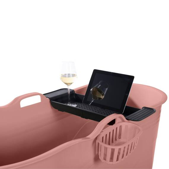 HelloBath® Mobile Badewanne XL 122x56x64 cm für Erwachsene | Tragbare Sitzbadewanne mit Abdeckhaube, Ablage, Seifenkorb & Ablaufschlauch | Badewanne für Dusche & Outdoor | Terrakotta