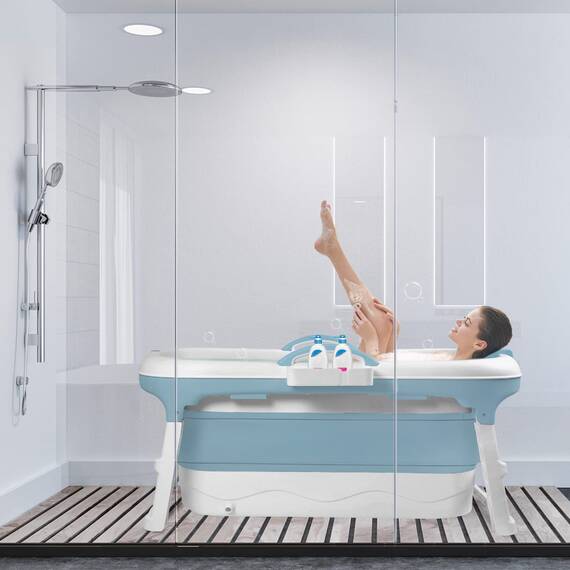 YRHome Faltbare Badewanne Wanne Erwachsene XL, 128 x 60 x 53 cm Tragbare Klappbadewanne Foldable Bathtub Klappbare mobile Badewanne mit Abdeckung, Kissen, Massagerollen für kleine Badezimmer, Dusche