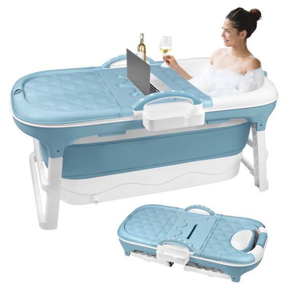 YRHome Faltbare Badewanne Wanne Erwachsene L, 118 x 60 x 53 cm Tragbare Klappbadewanne Foldable Bathtub Klappbare mobile Badewanne mit Abdeckung, Kissen, Gestell für kleine Badezimmer, Dusche