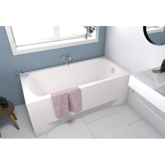 ECOLAM Badewanne Wanne Rechteck Classic Polimat Acryl weiß 140x70 cm + Schürze Ablaufgarnitur Ab- und Überlauf Automatik Füße Silikon Komplett-Set (140x70 cm)