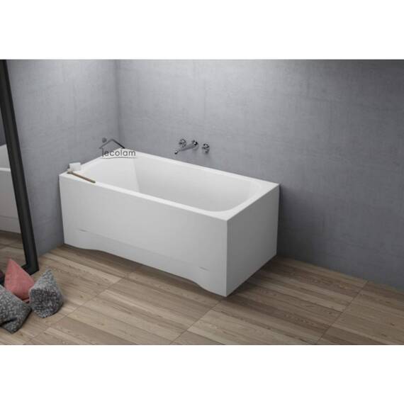 ECOLAM Badewanne Wanne Rechteck Classic Polimat Acryl weiß 140x70 cm + Schürze Ablaufgarnitur Ab- und Überlauf Automatik Füße Silikon Komplett-Set (140x70 cm)