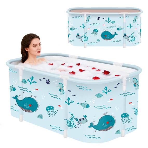 Tragbare faltbare Badewanne, faltbare Einweichbadewanne für Erwachsene, freistehende Badewannen, heiße Badewanne, Eisbad, Familienbadezimmer, Spa, 120 x 50 x 55 cm (Fisch)