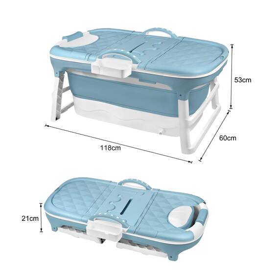 YRHome Faltbare Badewanne Wanne Erwachsene L, 118 x 60 x 53 cm Tragbare Klappbadewanne Foldable Bathtub Klappbare mobile Badewanne mit Abdeckung, Kissen, Gestell für kleine Badezimmer, Dusche