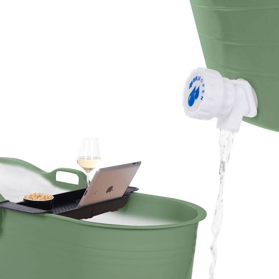 HelloBath® Mobile Badewanne XL 122x56x64 cm für Erwachsene | Tragbare Sitzbadewanne mit verlängerbarem Ablaufschlauch (3 m) & Wasserhahn | Badewanne für Dusche & Outdoor | Grün