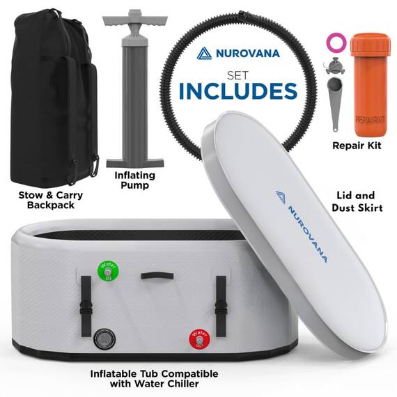Cold Plunge Tub with Water Chiller Port - XL 149.9 cm Portable Ice Bath Tub for Athletes - Inflatable Ice Plunge Tub for Cold Therapy - Ice Plunge Tub Chiller for Ice Baths at Home Ice Pod
