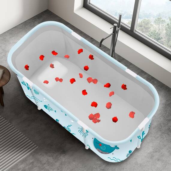Tragbare faltbare Badewanne, faltbare Einweichbadewanne für Erwachsene, freistehende Badewannen, heiße Badewanne, Eisbad, Familienbadezimmer, Spa, 120 x 50 x 55 cm (Fisch)