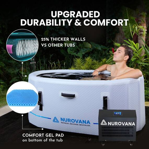 Cold Plunge Tub with Water Chiller Port - XL 149.9 cm Portable Ice Bath Tub for Athletes - Inflatable Ice Plunge Tub for Cold Therapy - Ice Plunge Tub Chiller for Ice Baths at Home Ice Pod