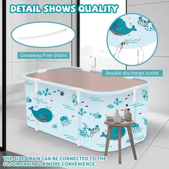 Tragbare faltbare Badewanne, faltbare Einweichbadewanne für Erwachsene, freistehende Badewannen, heiße Badewanne, Eisbad, Familienbadezimmer, Spa, 120 x 50 x 55 cm (Fisch)