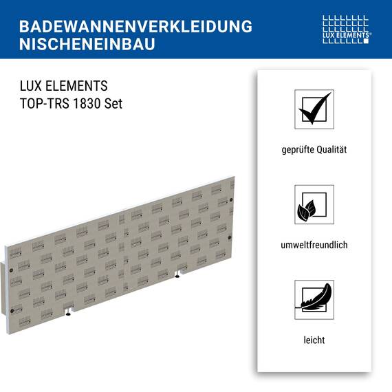 LUX ELEMENTS Badewannenverkleidung Set Nischeneinbau Fertig zum Verfliesen I 2x Hartschaumplatten + 8x Schraubdübel & 4x Schlagdübel & 1x Montagekleber