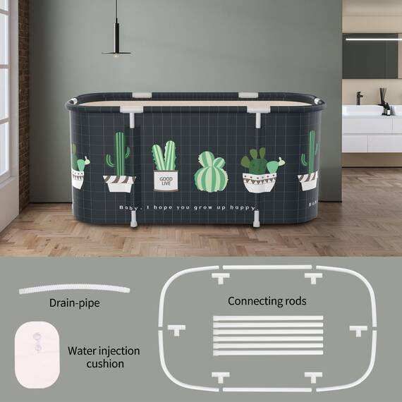 Tragbare faltbare Badewanne, faltbare Einweichbadewanne für Erwachsene, freistehende Badewannen, heiße Badewanne, Eisbad, Familienbadezimmer, Spa, 120 x 50 x 55 cm, Kaktus)