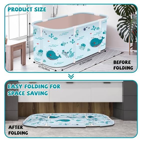 Tragbare faltbare Badewanne, faltbare Einweichbadewanne für Erwachsene, freistehende Badewannen, heiße Badewanne, Eisbad, Familienbadezimmer, Spa, 120 x 50 x 55 cm (Fisch)