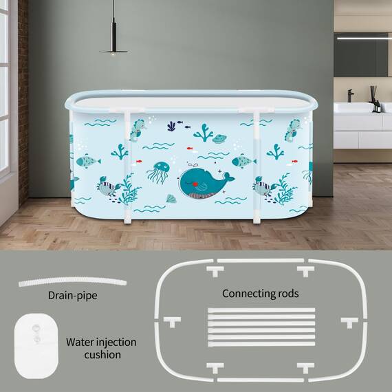 Tragbare faltbare Badewanne, faltbare Einweichbadewanne für Erwachsene, freistehende Badewannen, heiße Badewanne, Eisbad, Familienbadezimmer, Spa, 120 x 50 x 55 cm (Fisch)